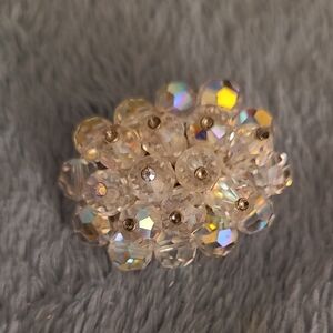 Vintage 1950's AB Beaded Crystal Cluster Brooch